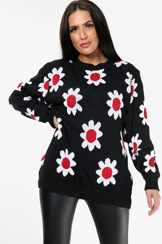Style Moda Flower Print Jumper Daisy Knit Sweater