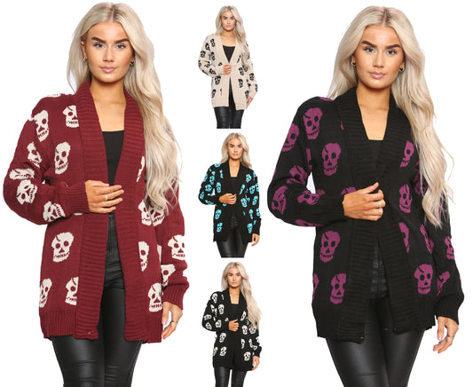 Ladies Skull Knitted Gothic Open Cardigan Top UK Plus Sizes